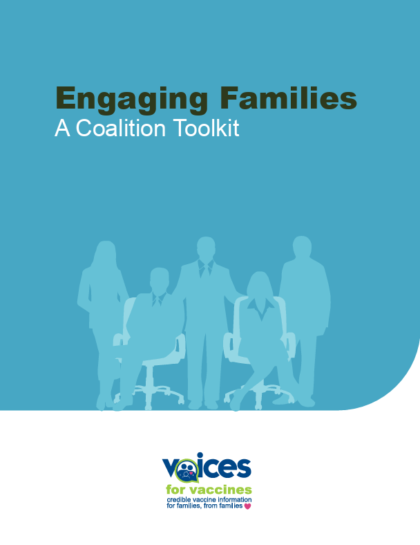 Graphic shows silhouettes of people sitting and standing. Text says: Engaging Families - A Coalition Toolkit.