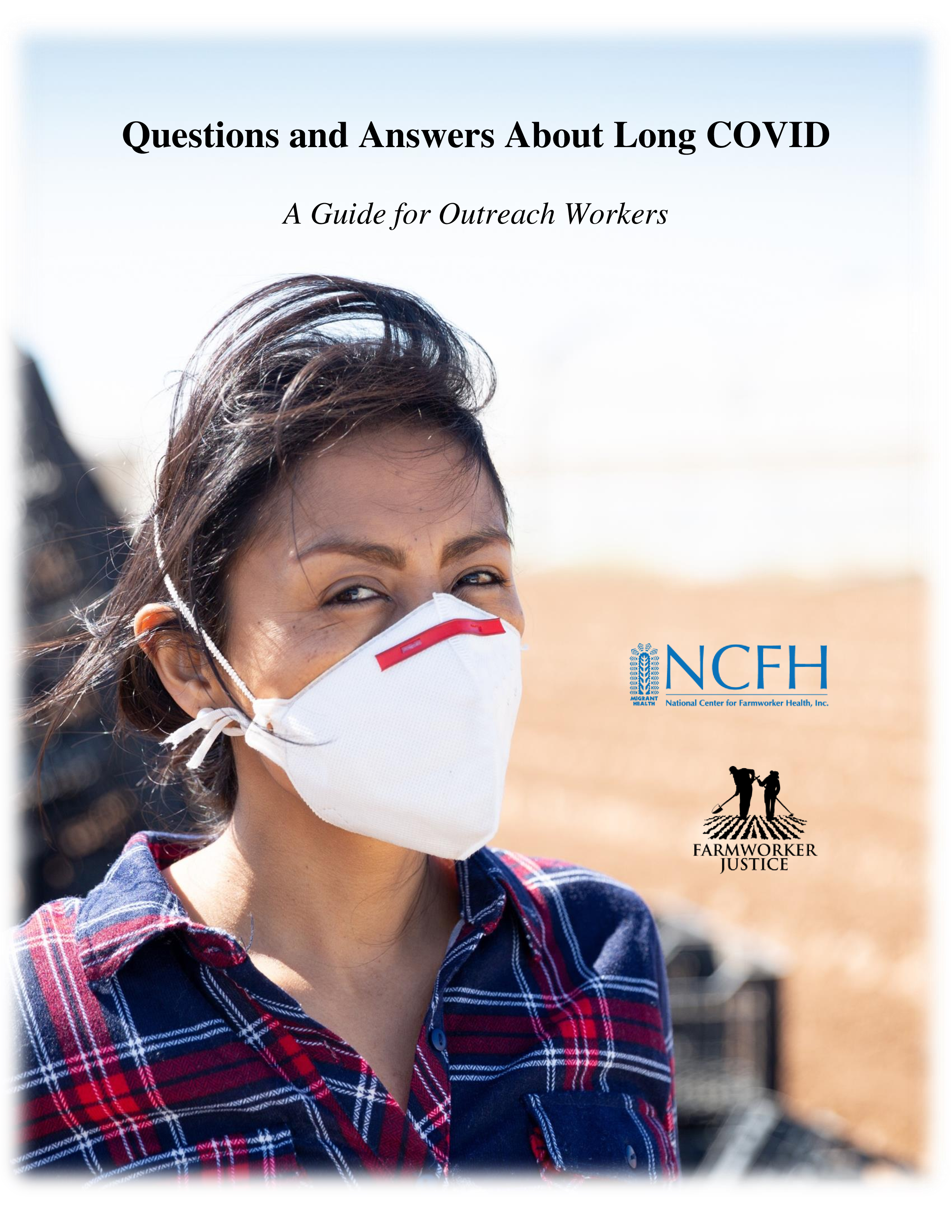 Image of a woman standing in front of farm equipment, wearing a face mask