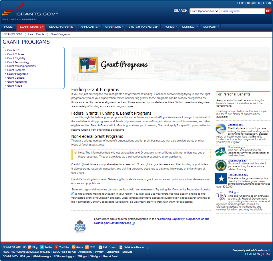 grants.gov webpage