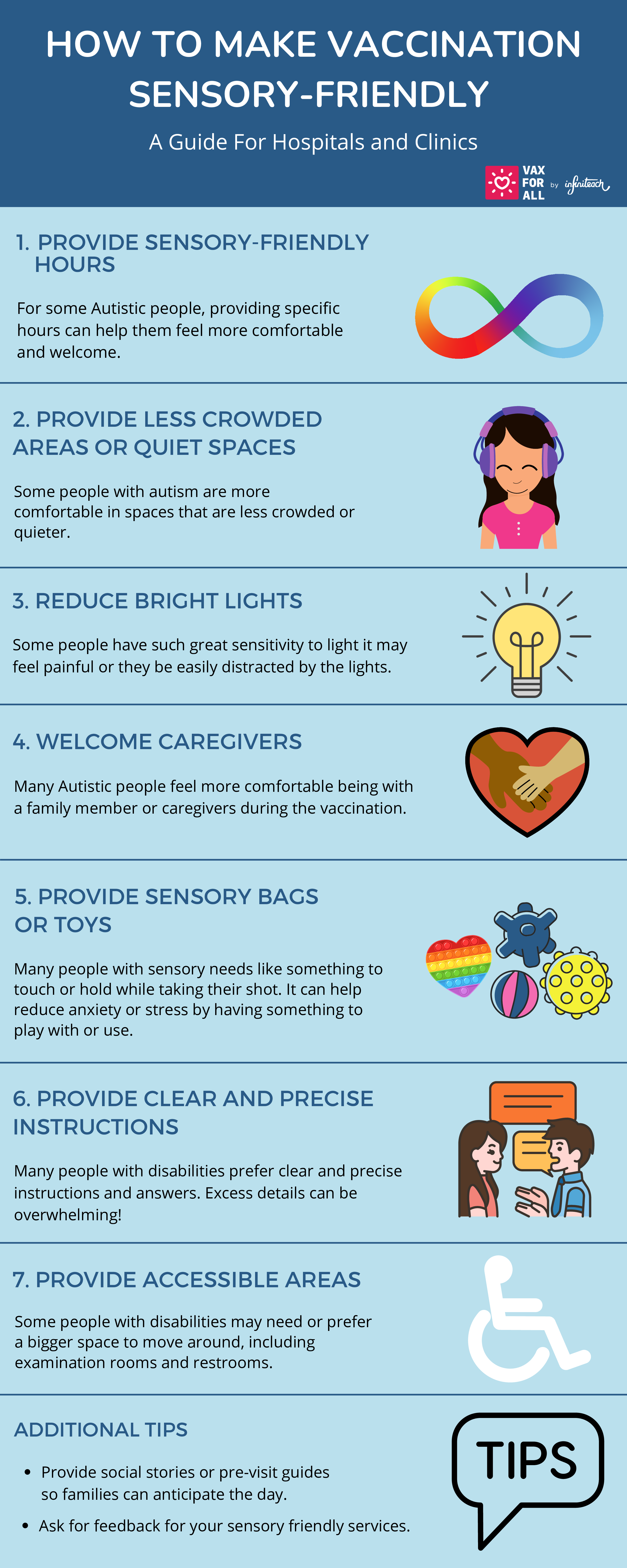 Fact sheet includes cartoon icons such as a cartoon girl listening to headphones, a light bulb, a heart with two holding hands. 