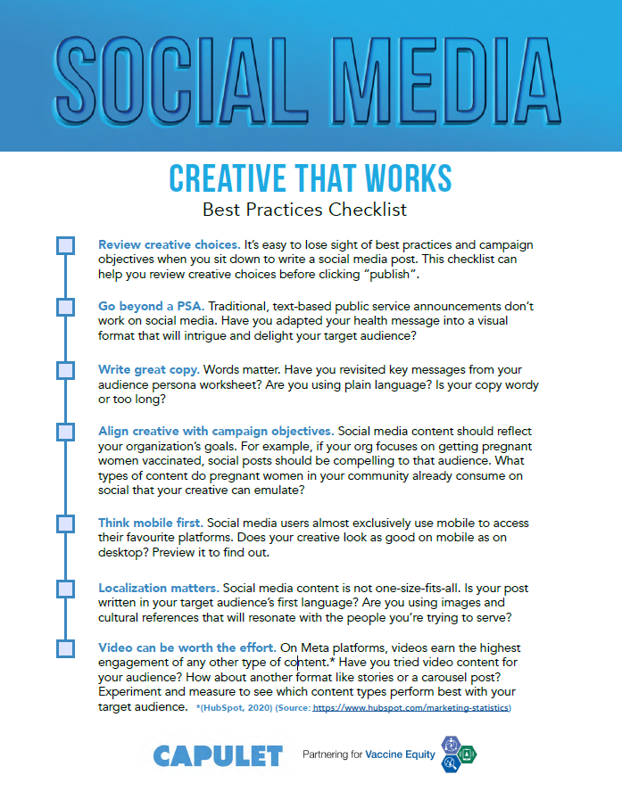 a bright blue heading with a check list below it 