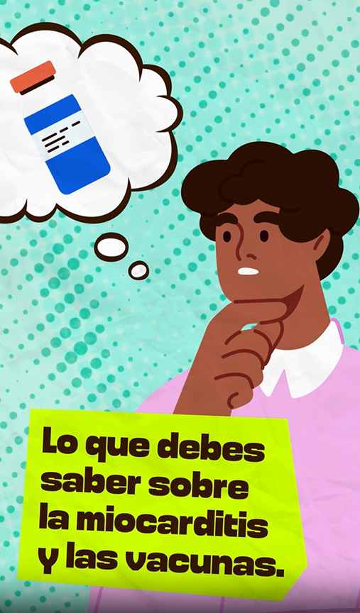 Video still shows a young Black man with a thought bubble showing he's thinking about the COVID-19 vaccine.