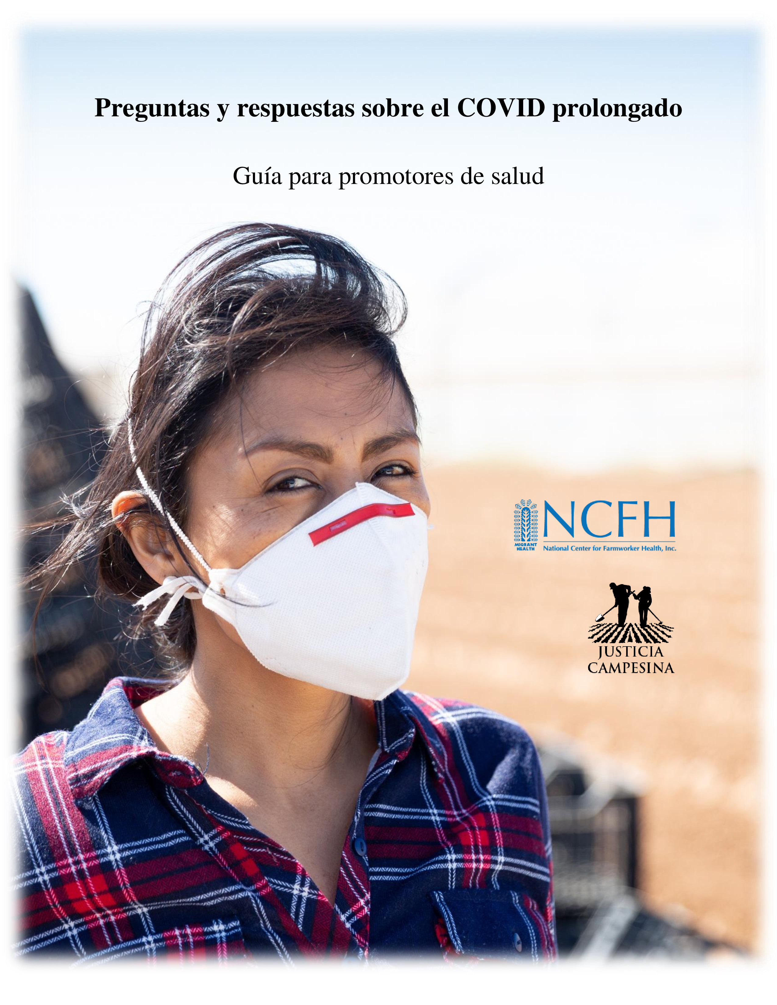 Image of a woman standing in front of farm equipment, wearing a face mask