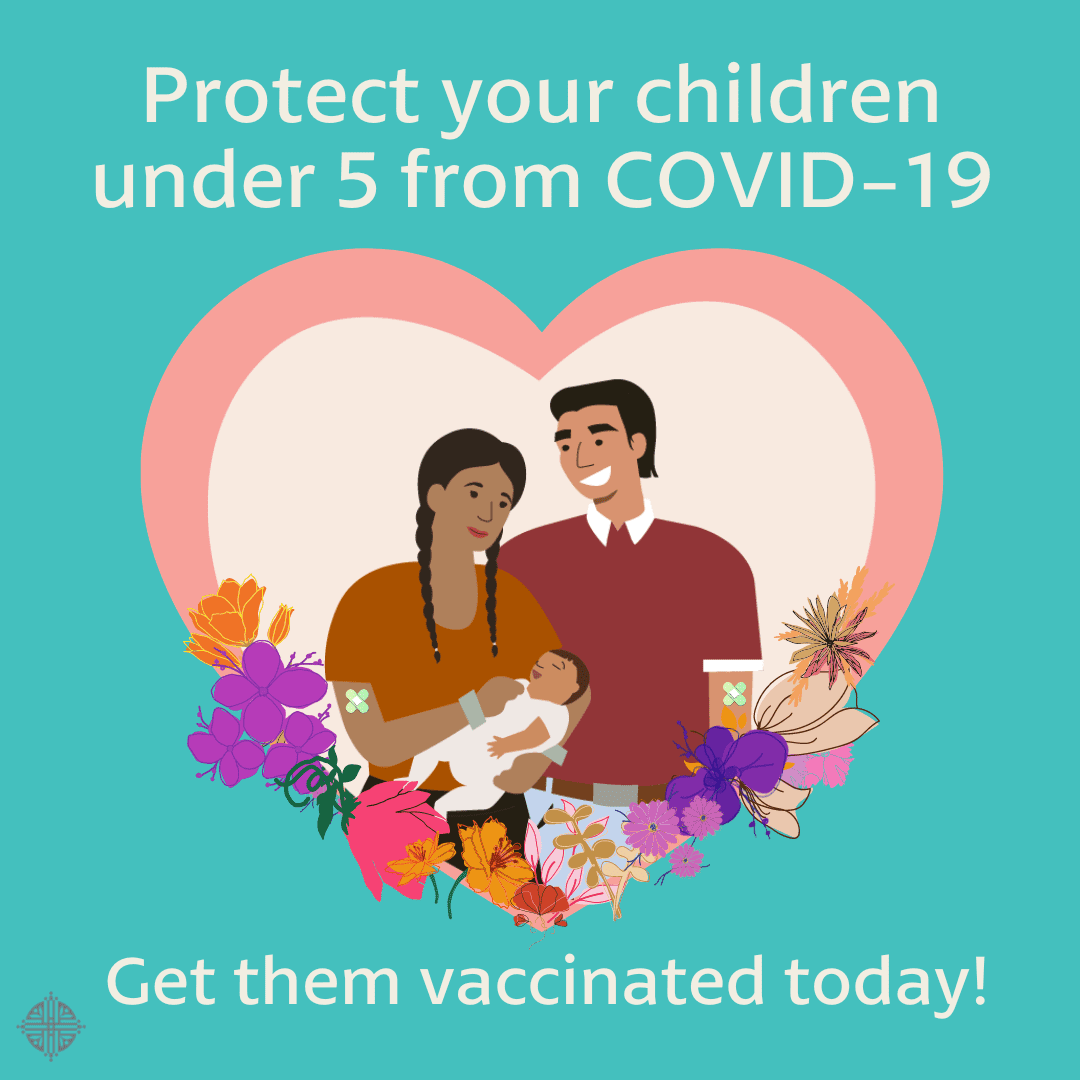 graphic of a mother and father holding an infant with a heart