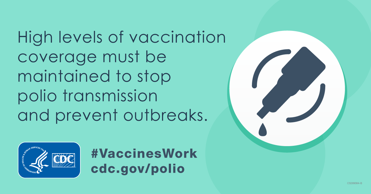 High levels of vaccination coverage must be maintained to stop polio transmission and prevent outbreaks. #VaccinesWork