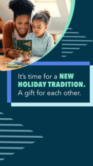 A black woman with her child reading a holiday card